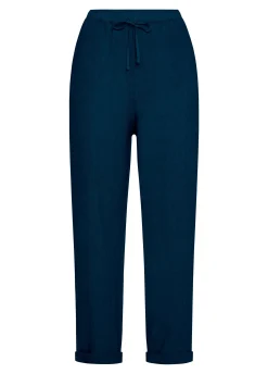 Best Pantalone In Lino Con Coulisse Blu Donna Pantaloni
