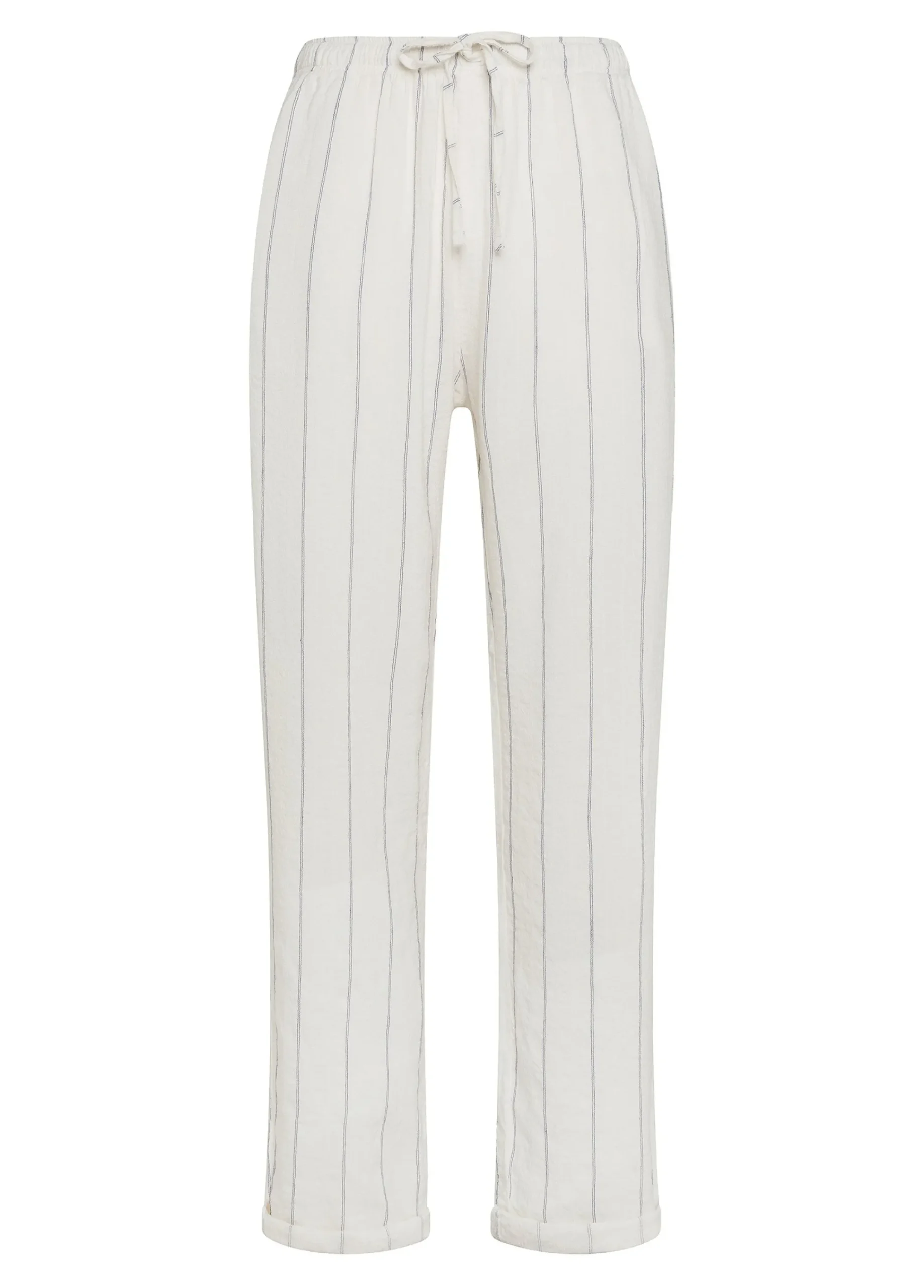 Best Sale Pantalone In Lino Gessato Bianco Donna Pantaloni