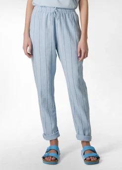 Best Sale Pantalone In Lino Gessato Blu Donna Pantaloni