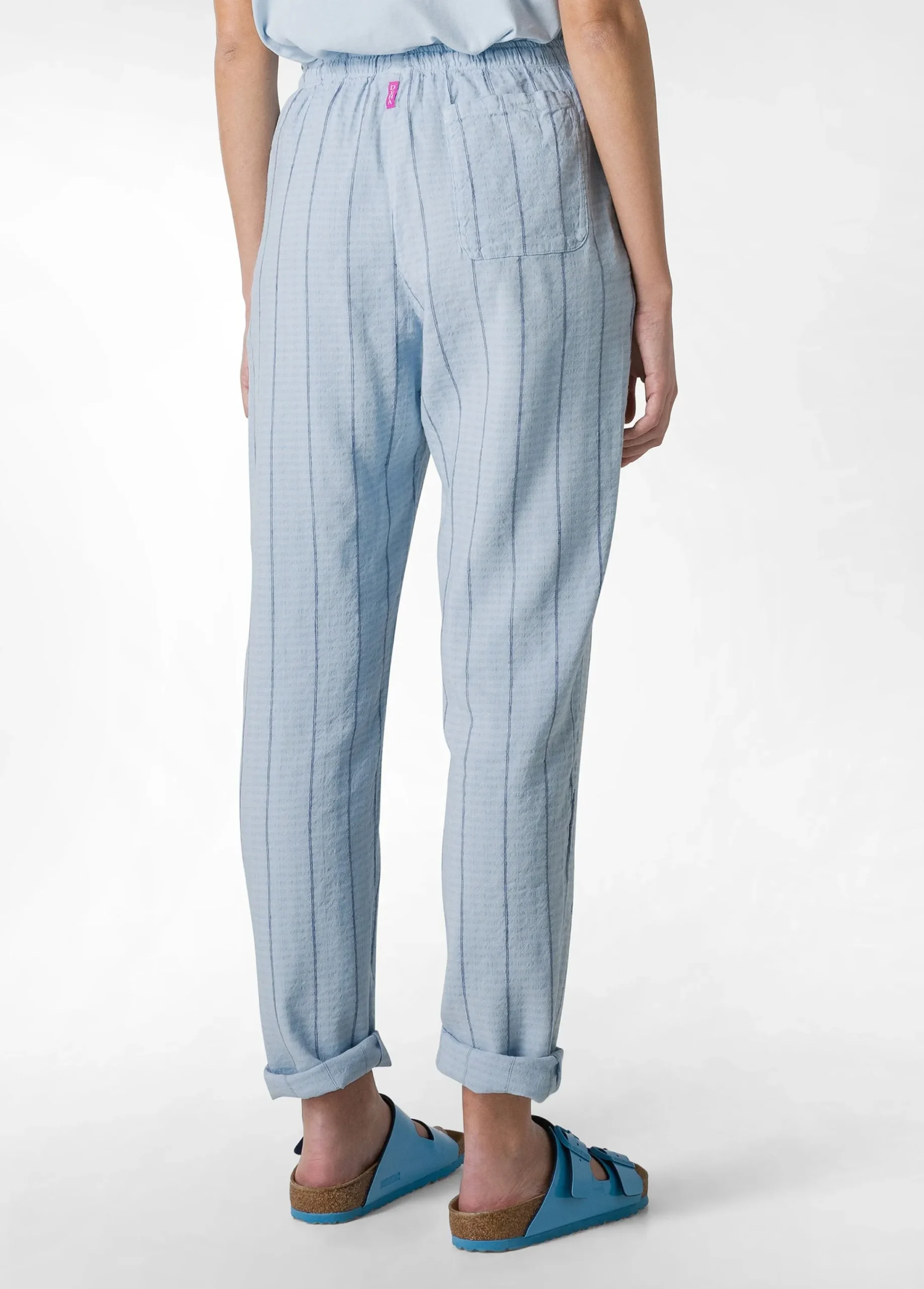 Best Sale Pantalone In Lino Gessato Blu Donna Pantaloni