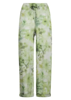 Sale Pantalone In Lino Stampato Verde Donna Pantaloni