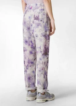 Hot Pantalone In Lino Stampato Viola Donna Pantaloni
