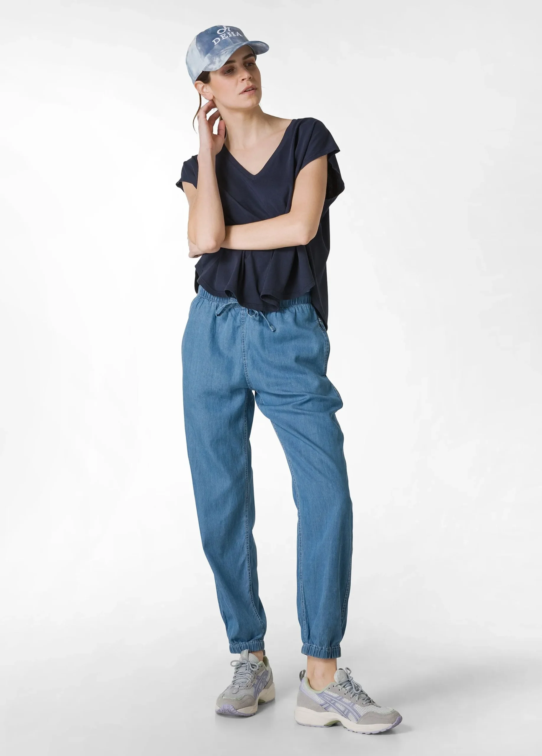 Discount Pantalone Jogger In Denim Lyocell Blu Donna Pantaloni