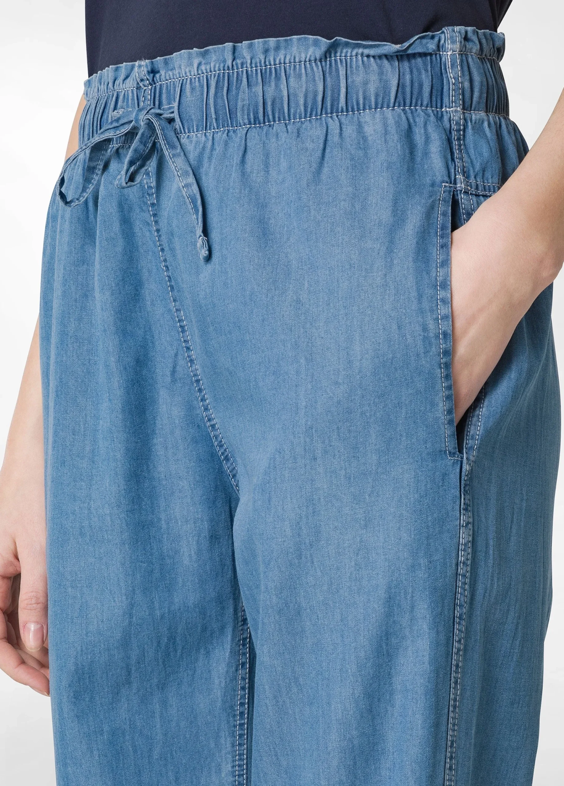 Discount Pantalone Jogger In Denim Lyocell Blu Donna Pantaloni