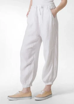 Cheap Pantalone Jogger In Lino Bianco Donna Pantaloni