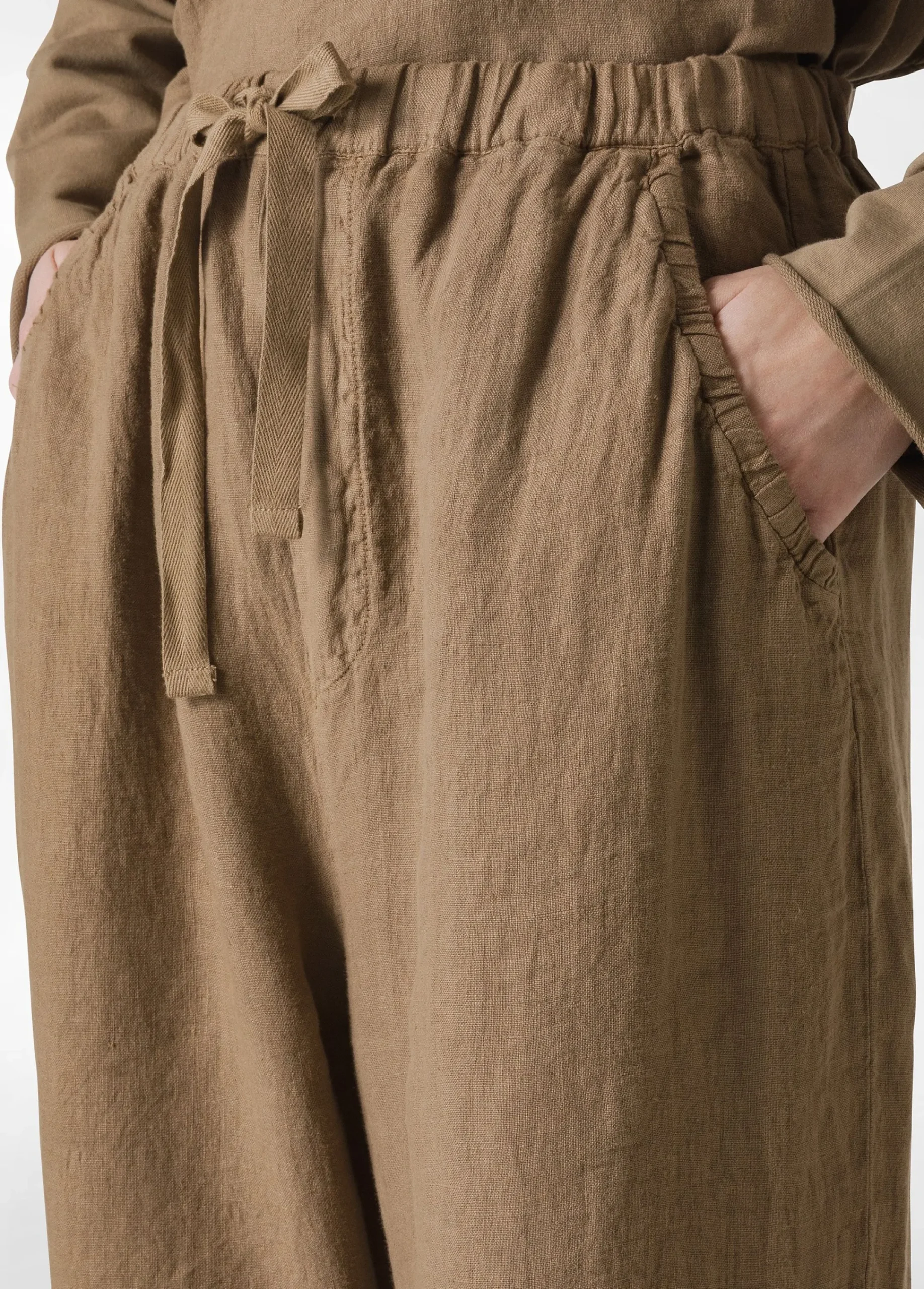 Clearance Pantalone Jogger In Lino Marrone Donna Pantaloni