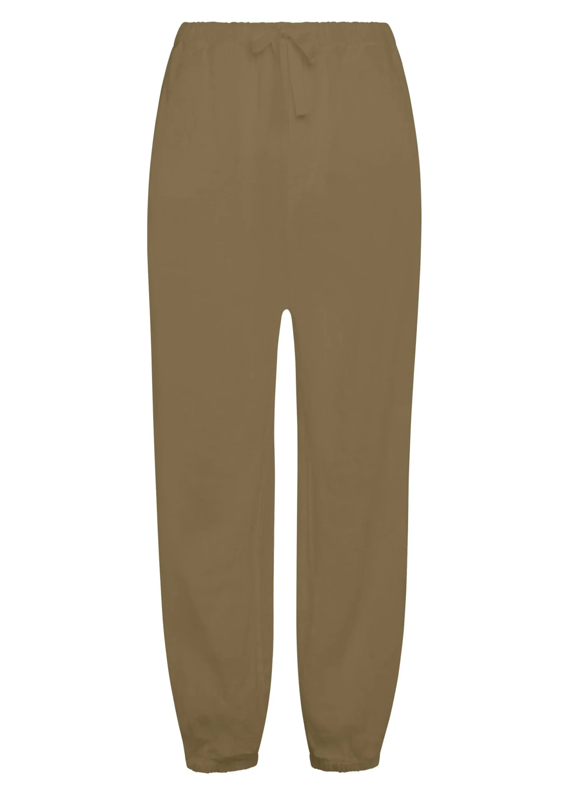 Clearance Pantalone Jogger In Lino Marrone Donna Pantaloni