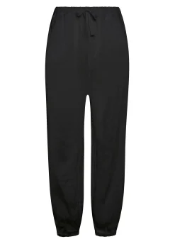Sale Pantalone Jogger In Lino Nero Donna Pantaloni