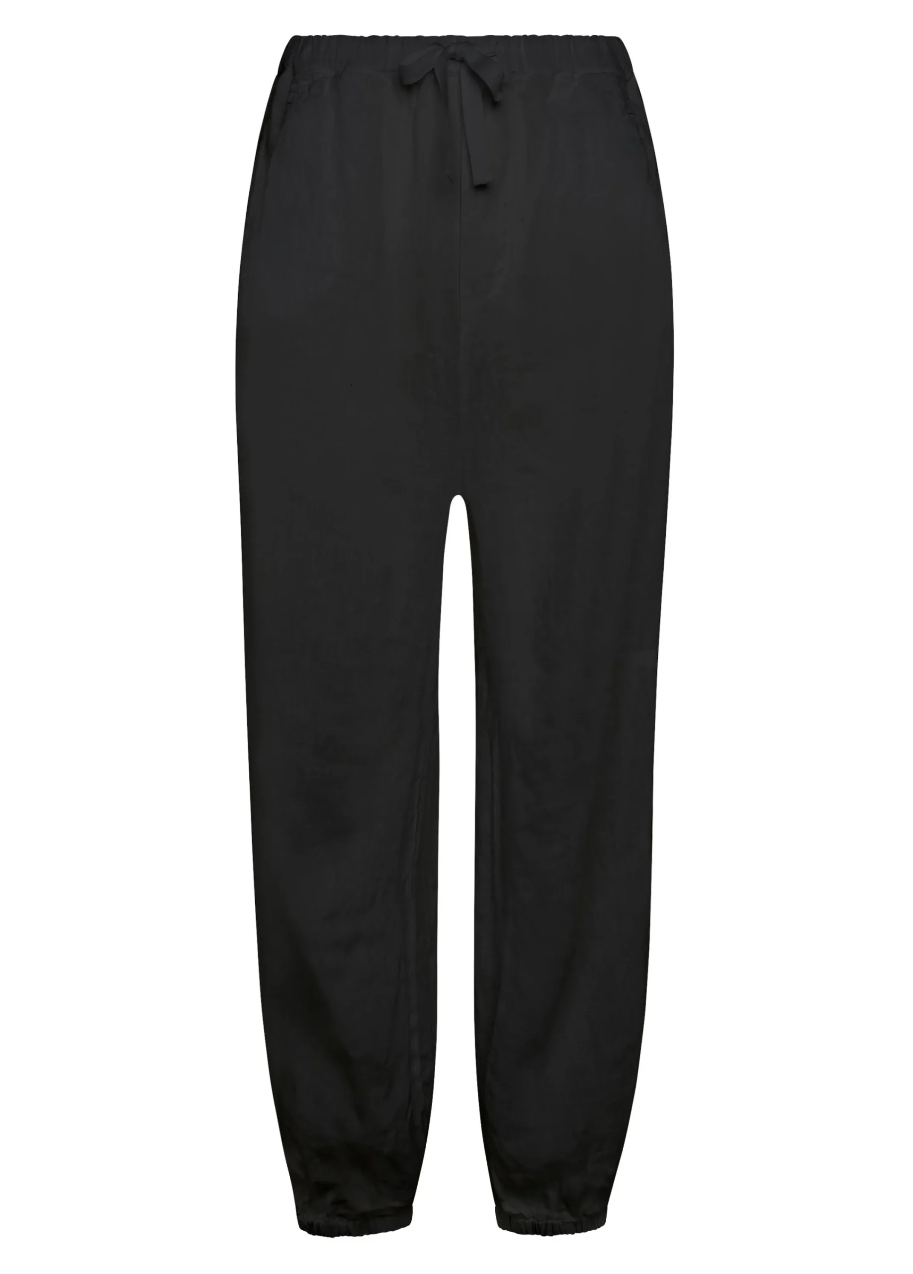 Sale Pantalone Jogger In Lino Nero Donna Pantaloni