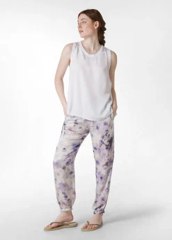 Hot Pantalone Jogger In Raso Stampato Viola Donna Pantaloni