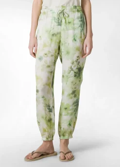 Store Pantalone Jogger In Raso Stampato Verde Donna Pantaloni
