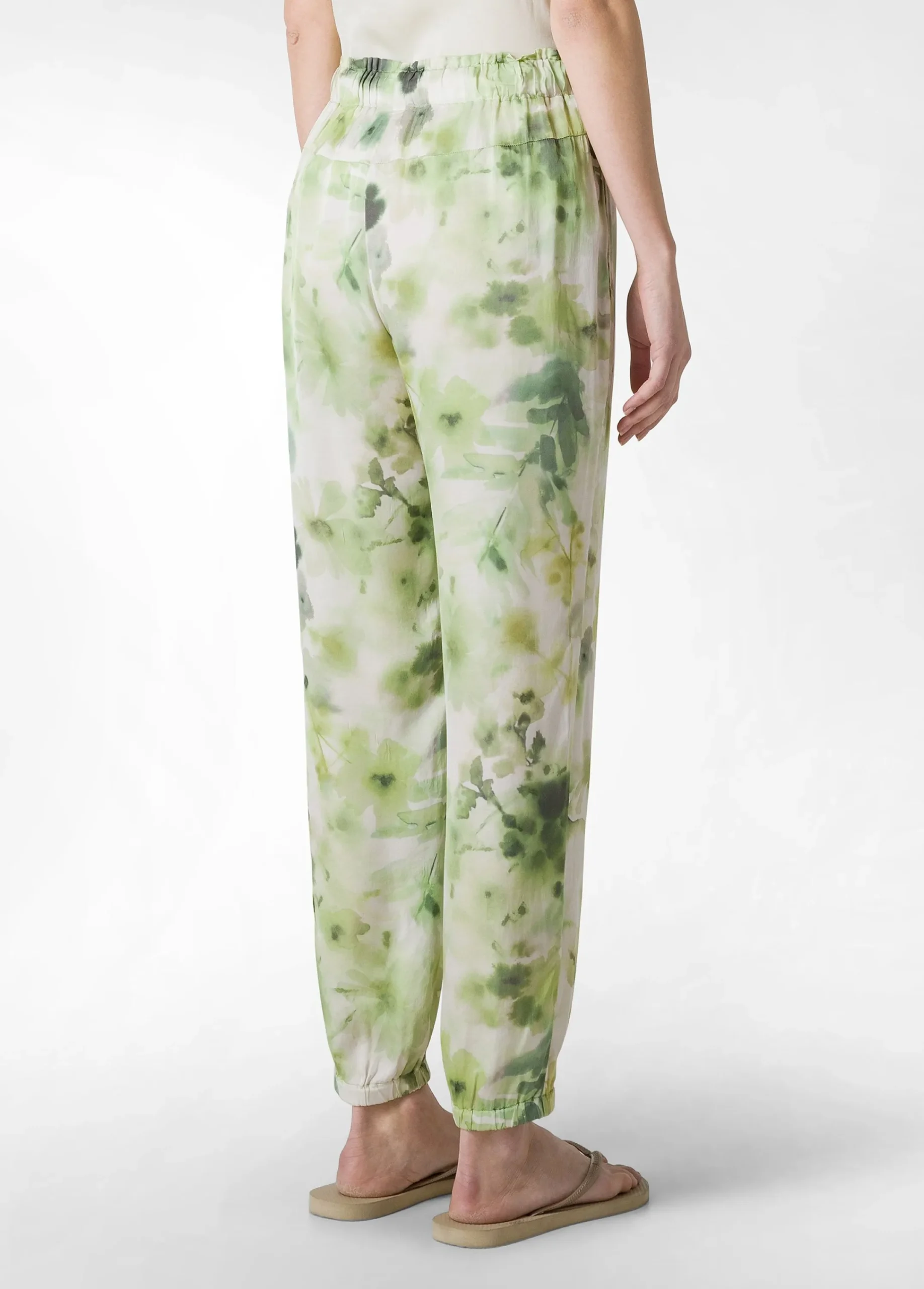 Store Pantalone Jogger In Raso Stampato Verde Donna Pantaloni