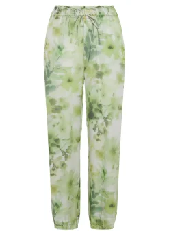 Store Pantalone Jogger In Raso Stampato Verde Donna Pantaloni