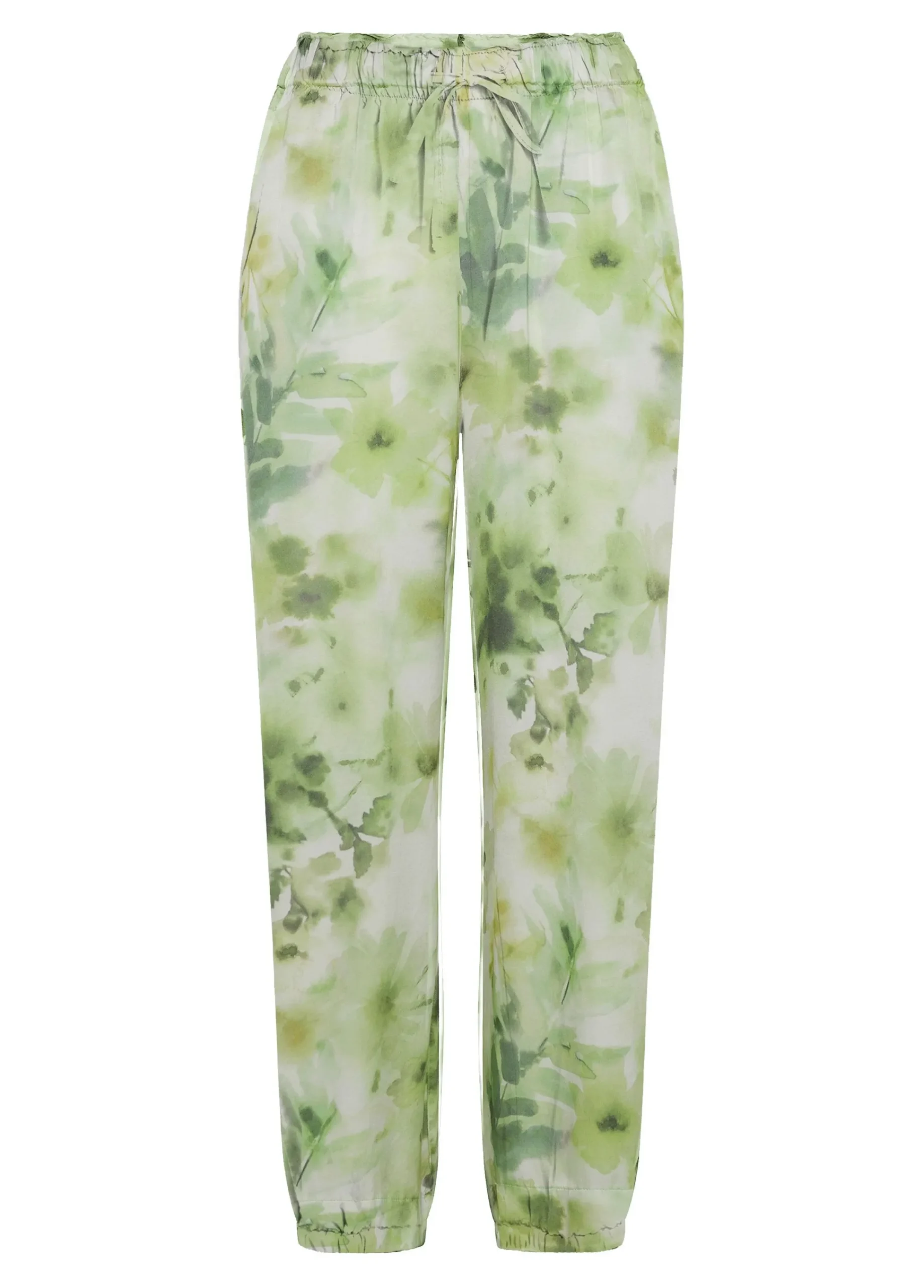 Store Pantalone Jogger In Raso Stampato Verde Donna Pantaloni