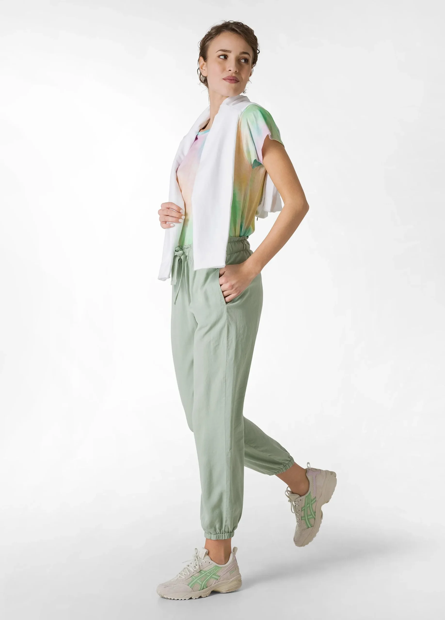 Fashion Pantalone Jogger In Twill Tencel Verde Donna Pantaloni