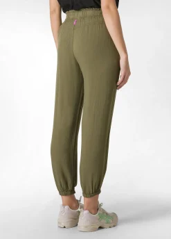 New Pantalone Jogger In Viscosa Crepe Verde Donna Pantaloni