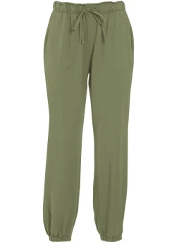 New Pantalone Jogger In Viscosa Crepe Verde Donna Pantaloni
