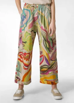 Sale Pantalone Relaxed Flower Power Verde Donna Pantaloni