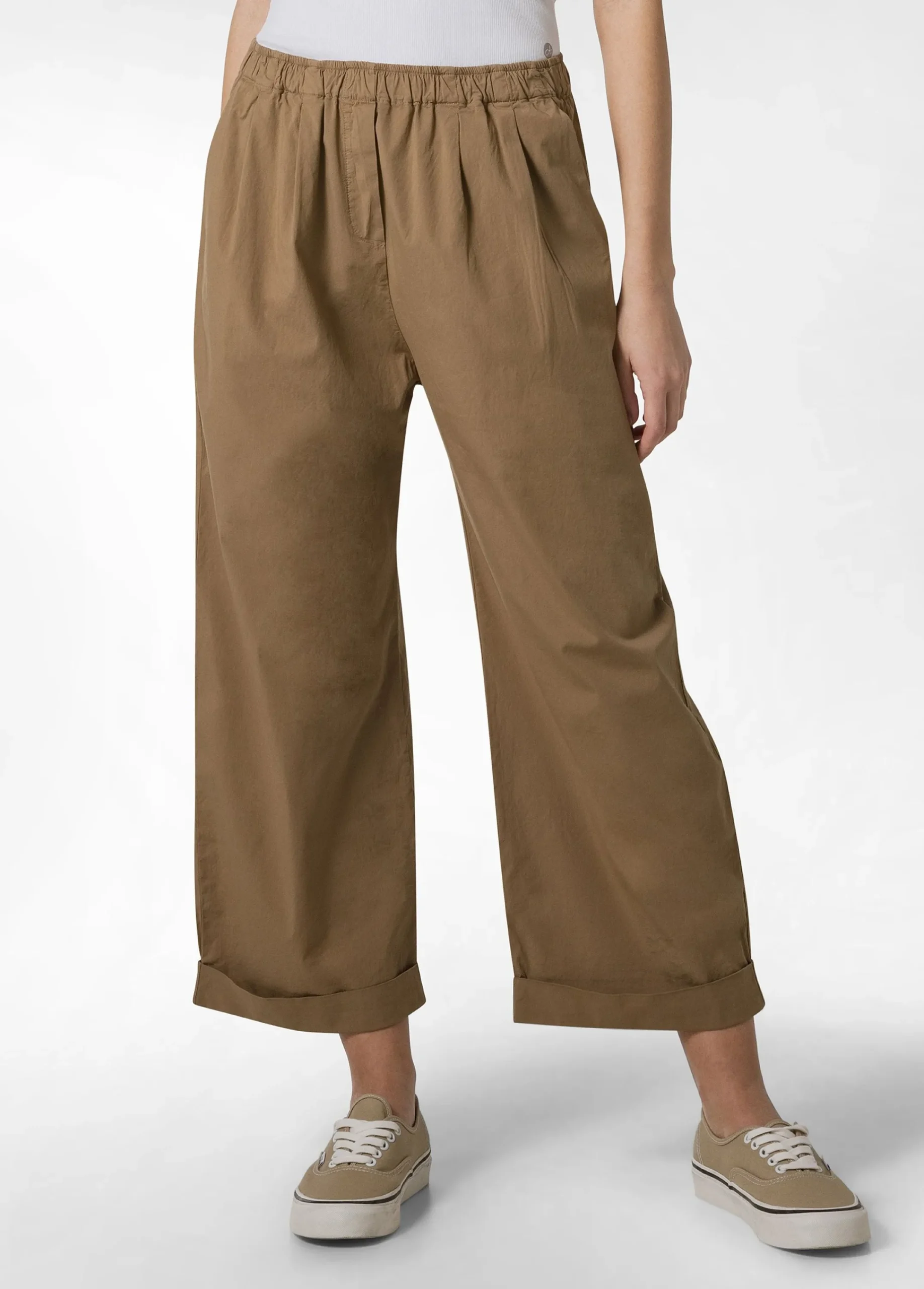 Outlet Pantalone Relaxed In Popeline Marrone Donna Pantaloni