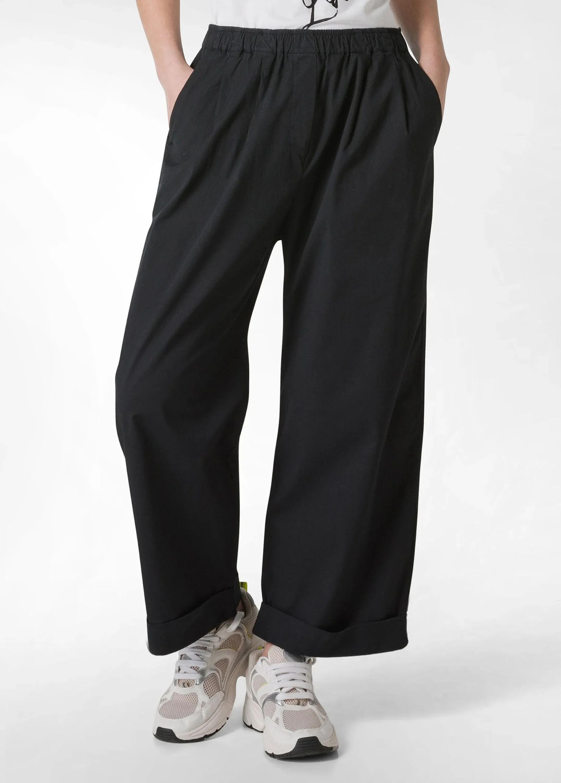 Store Pantalone Relaxed In Popeline Nero Donna Pantaloni
