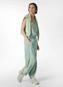 Store Pantalone Relaxed In Twill Effetto Batik Verde Donna Pantaloni