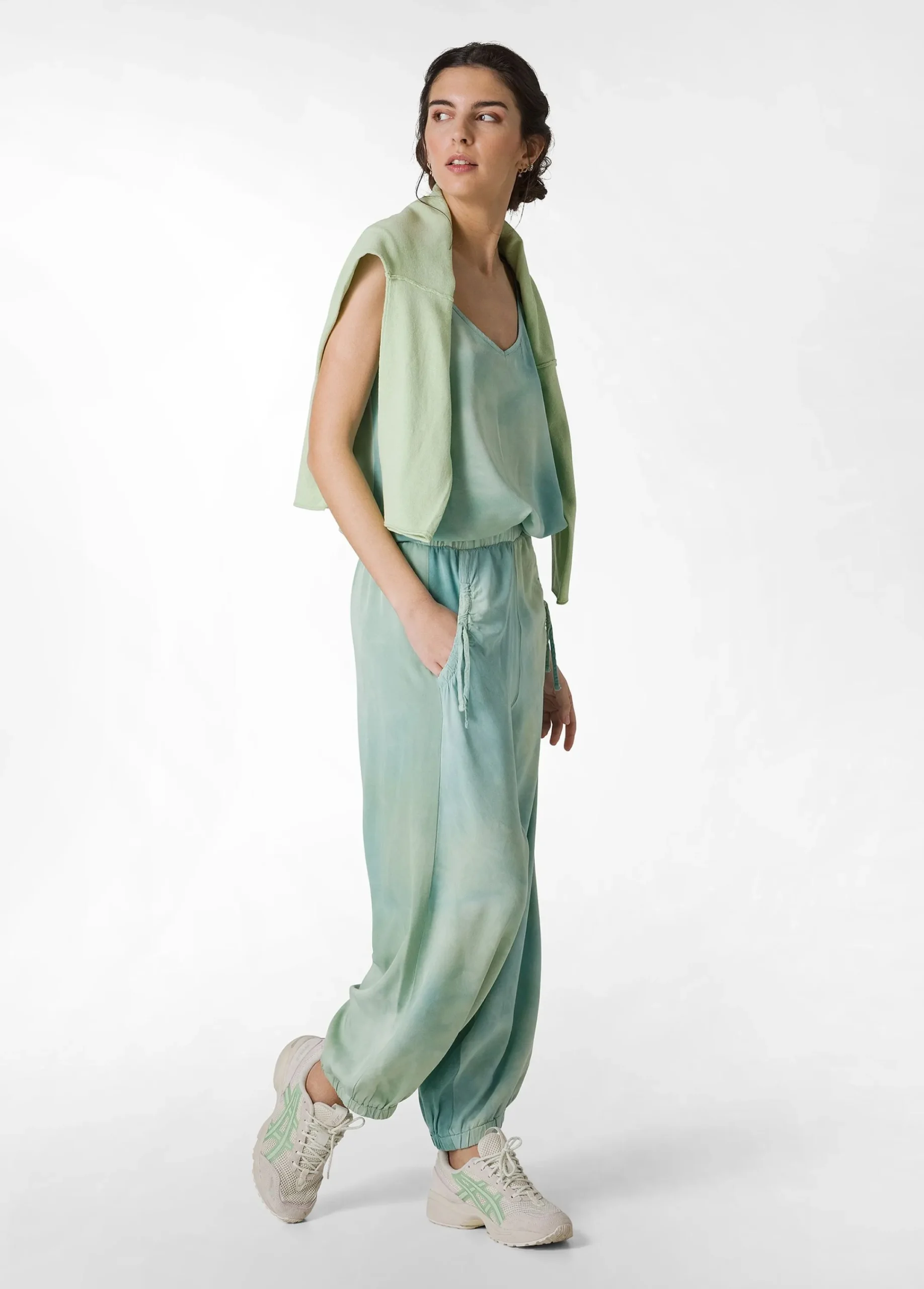 Store Pantalone Relaxed In Twill Effetto Batik Verde Donna Pantaloni