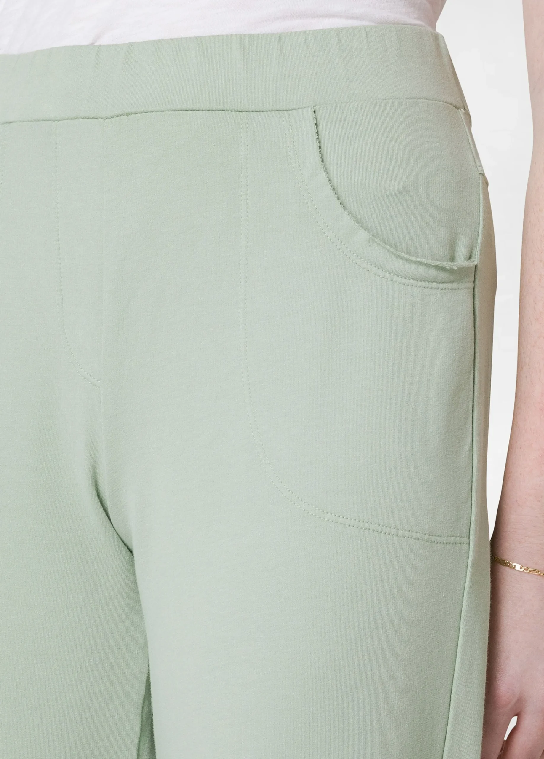 Store Pantalone Slim Fit In Felpa Leggera Verde Donna Pantaloni