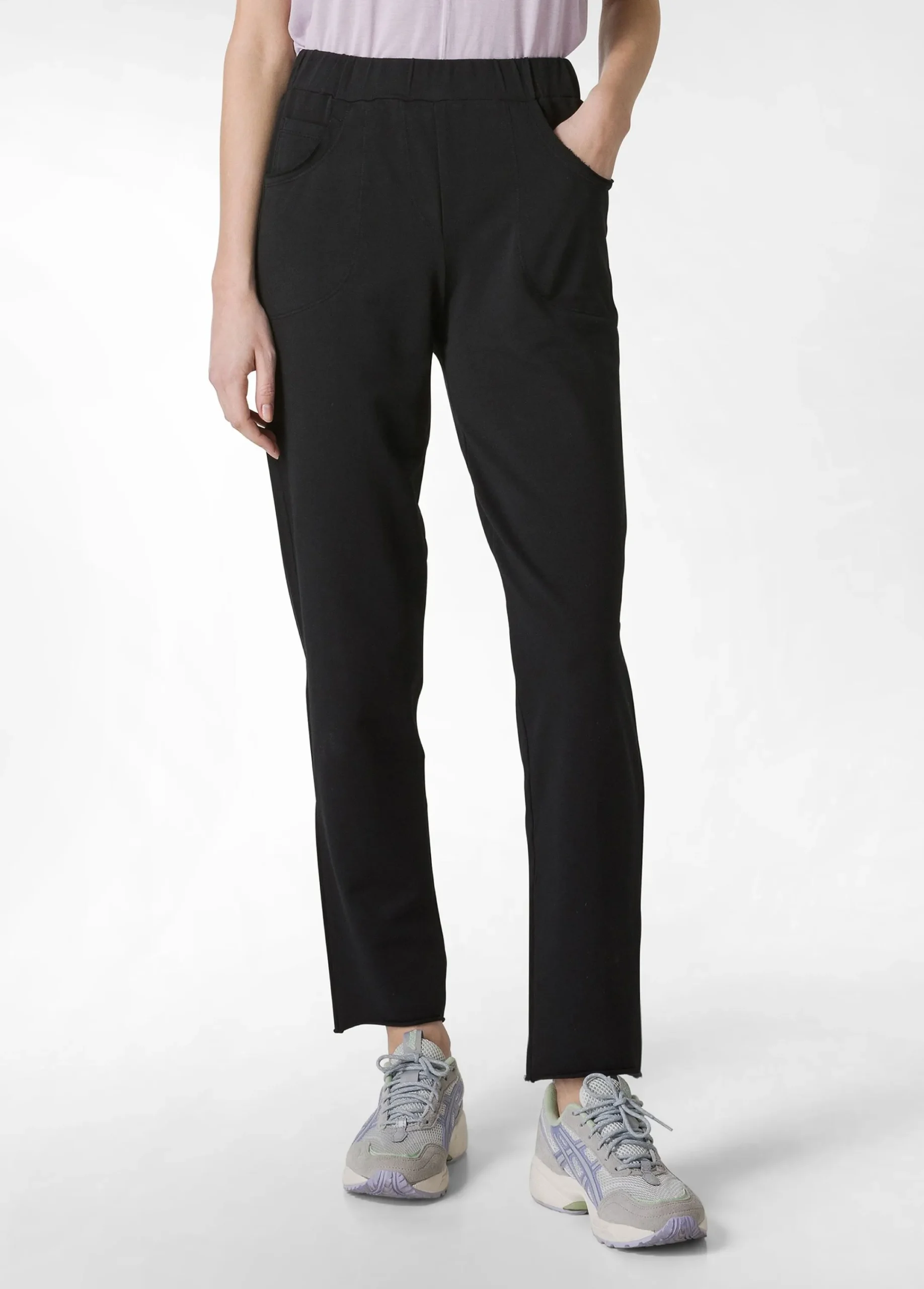 Fashion Pantalone Slim Fit In Felpa Leggera Nero Donna Pantaloni