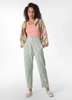 Best Pantalone Vita Alta In Gabardine Vintage Verde Donna Pantaloni