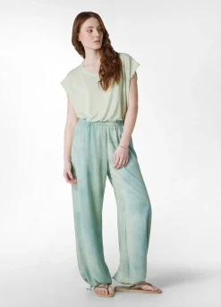 Clearance Panta Palazzo In Twill Effetto Batik Verde Donna Pantaloni
