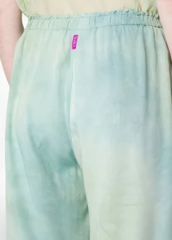 Clearance Panta Palazzo In Twill Effetto Batik Verde Donna Pantaloni