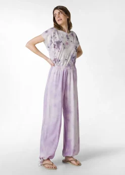 Outlet Panta Palazzo In Twill Effetto Batik Viola Donna Pantaloni