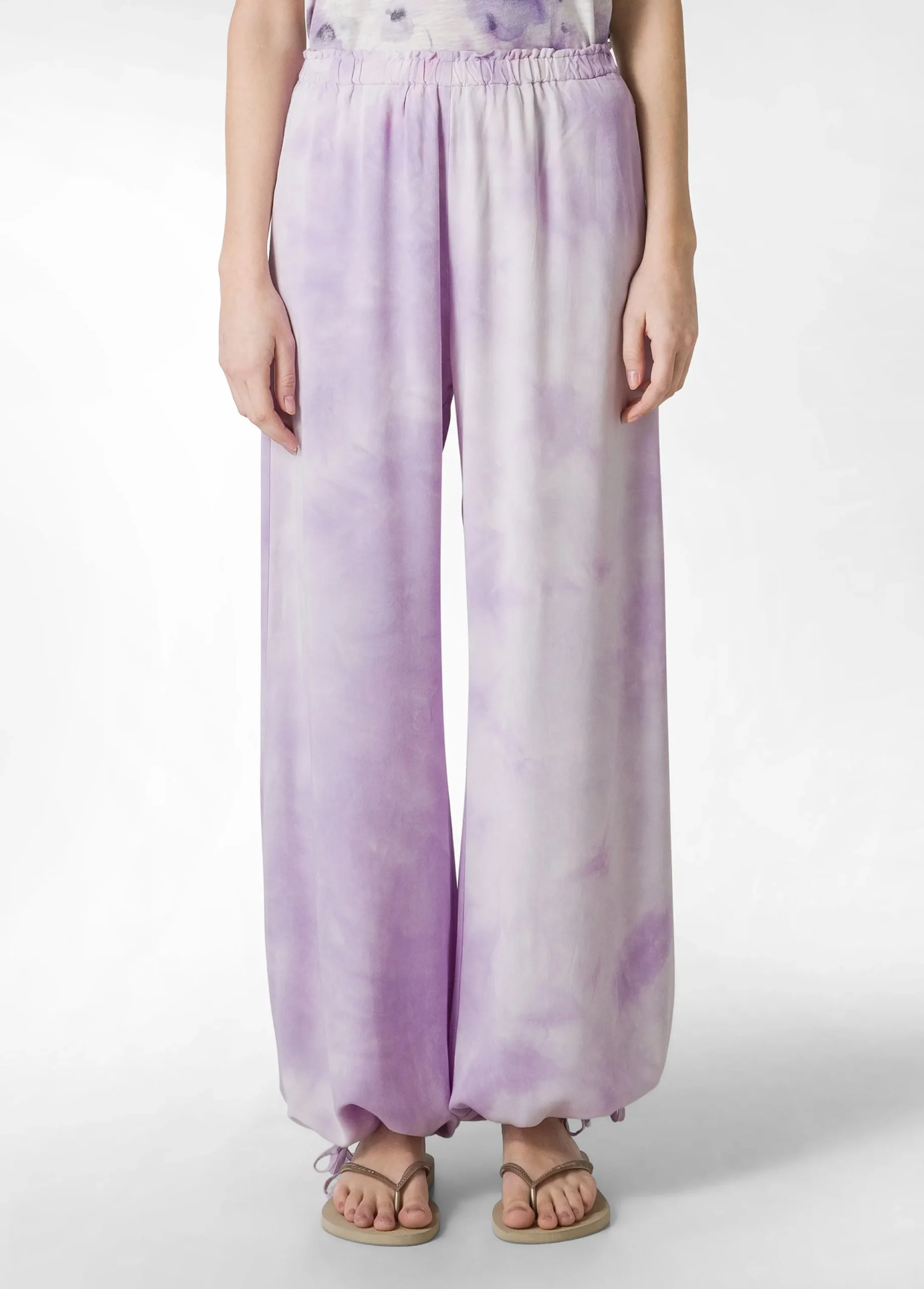 Outlet Panta Palazzo In Twill Effetto Batik Viola Donna Pantaloni