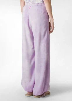 Outlet Panta Palazzo In Twill Effetto Batik Viola Donna Pantaloni