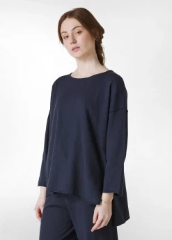 Shop Pullover Ampio In Lino Blu Donna Felpe & Maglieria