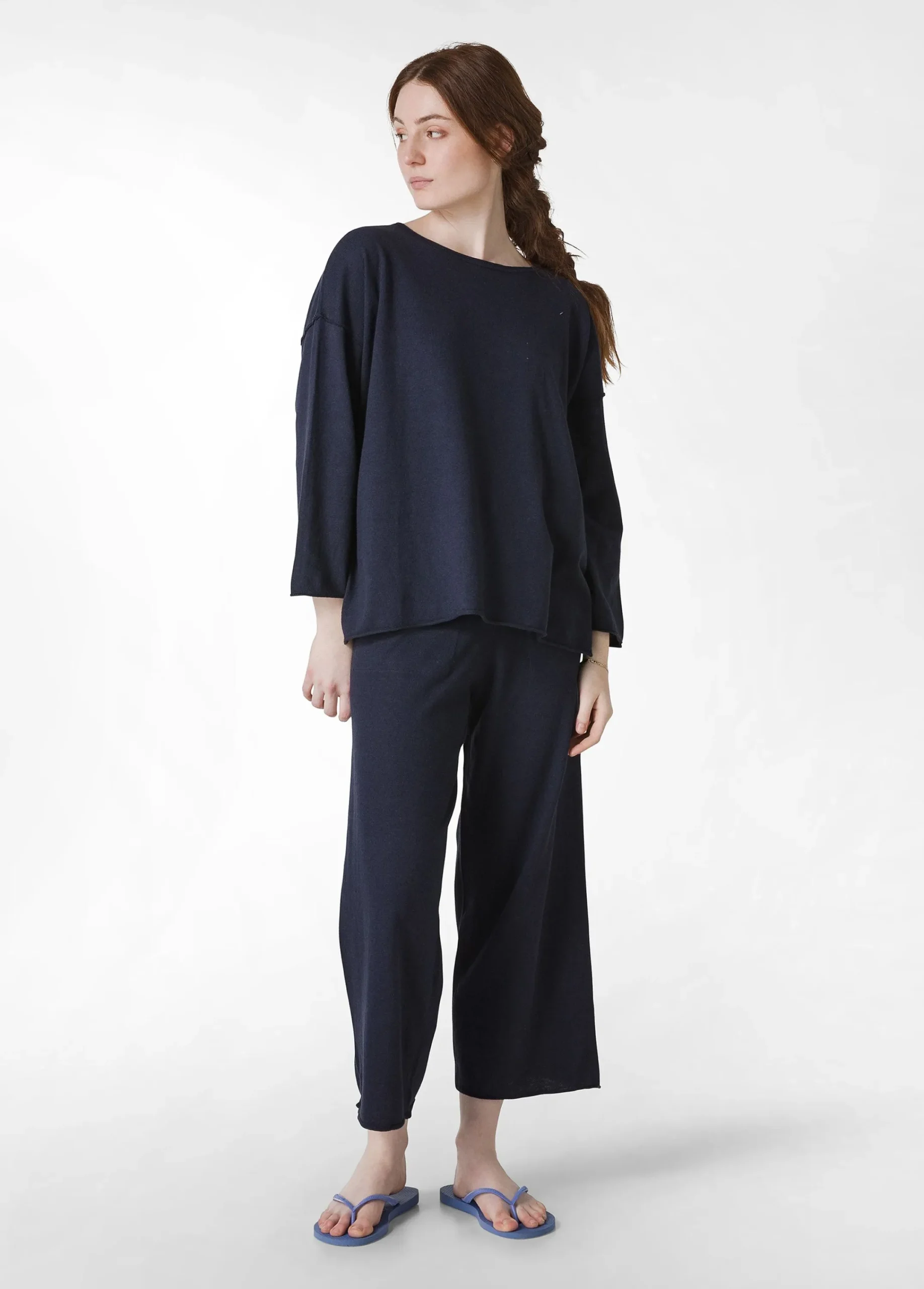Shop Pullover Ampio In Lino Blu Donna Felpe & Maglieria