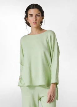 Cheap Pullover Ampio In Lino Verde Donna Felpe & Maglieria