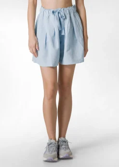 Discount Shorts In Misto Lino E Lyocell Blu Donna Bermuda