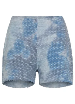 Cheap Shorts In Tweed Effetto Batik Blu Donna Bermuda