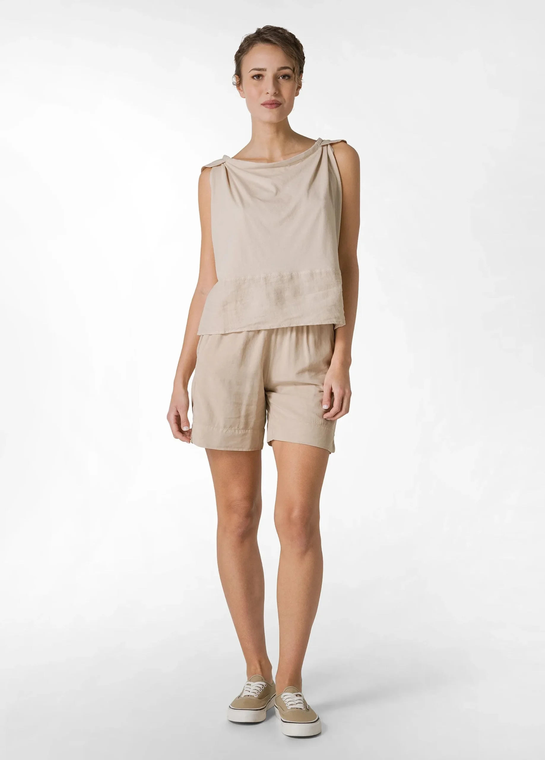 Best Shorts In Twill Tencel Beige Donna Bermuda