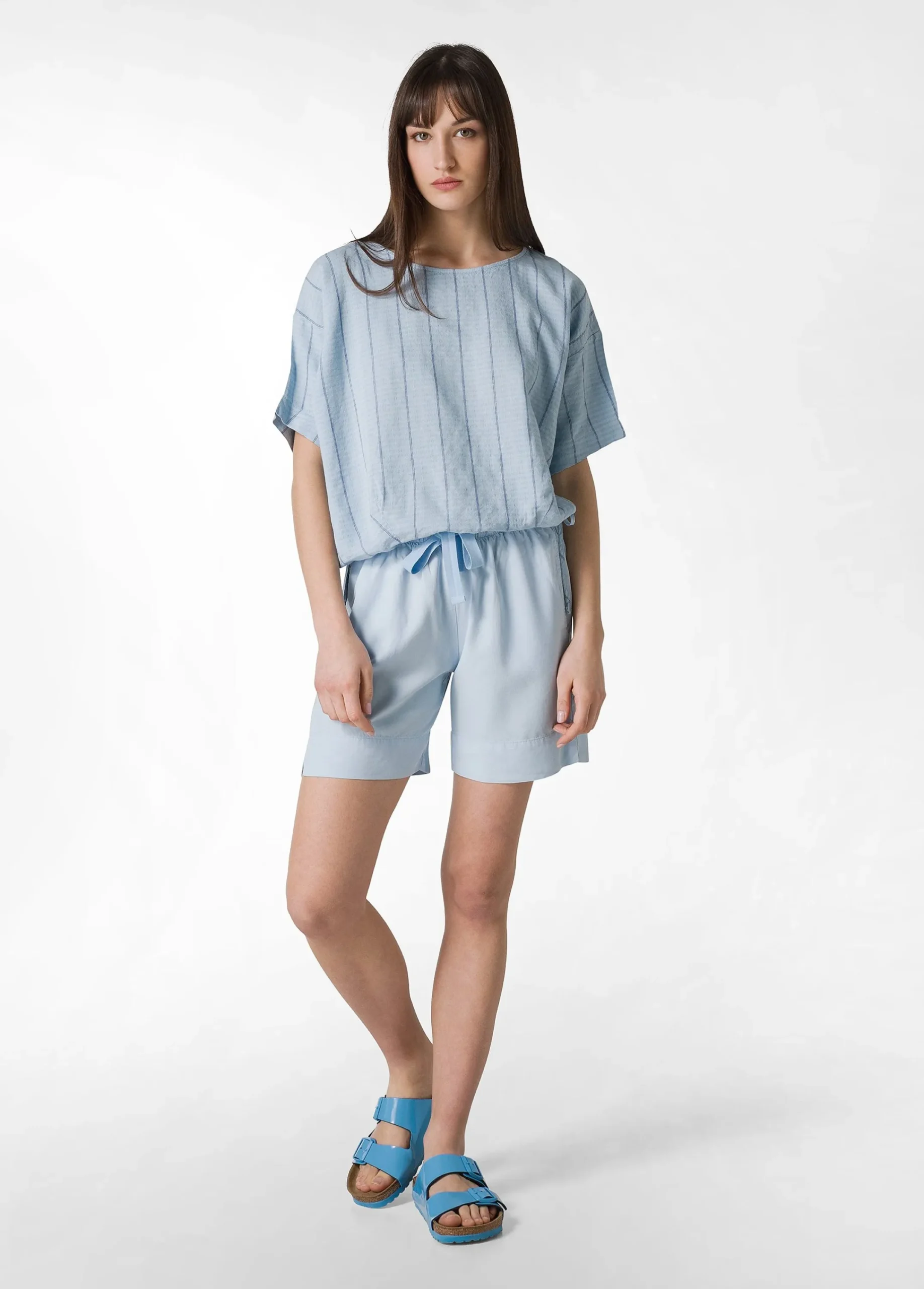 Shop Shorts In Twill Tencel Blu Donna Bermuda