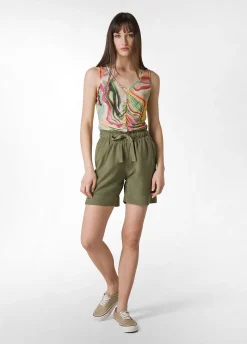 Clearance Top Arricciato Stampato Verde Donna Top & T-Shirts
