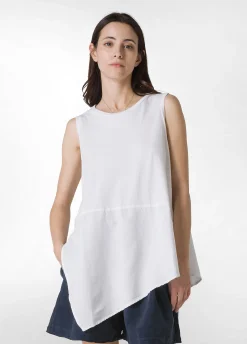 Store Top Asimmetrico Con Inserti In Lino Bianco Donna Top & T-Shirts