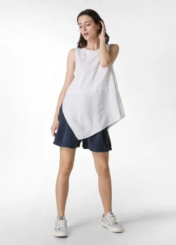 Store Top Asimmetrico Con Inserti In Lino Bianco Donna Top & T-Shirts