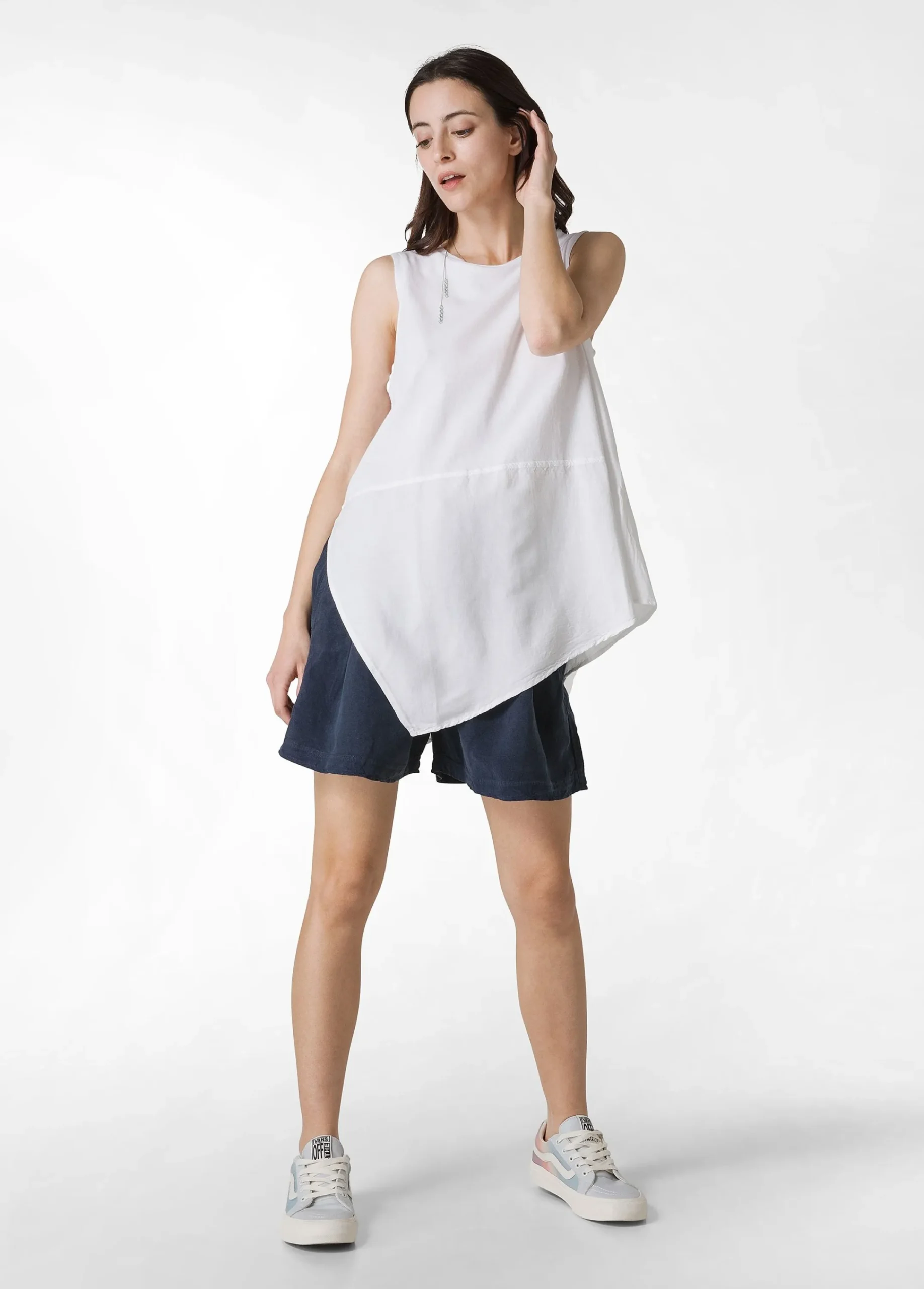 Store Top Asimmetrico Con Inserti In Lino Bianco Donna Top & T-Shirts