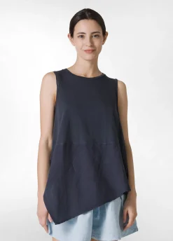 Online Top Asimmetrico Con Inserti In Lino Blu Donna Top & T-Shirts