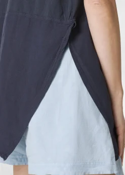 Online Top Asimmetrico Con Inserti In Lino Blu Donna Top & T-Shirts