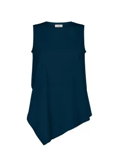 Online Top Asimmetrico Con Inserti In Lino Blu Donna Top & T-Shirts