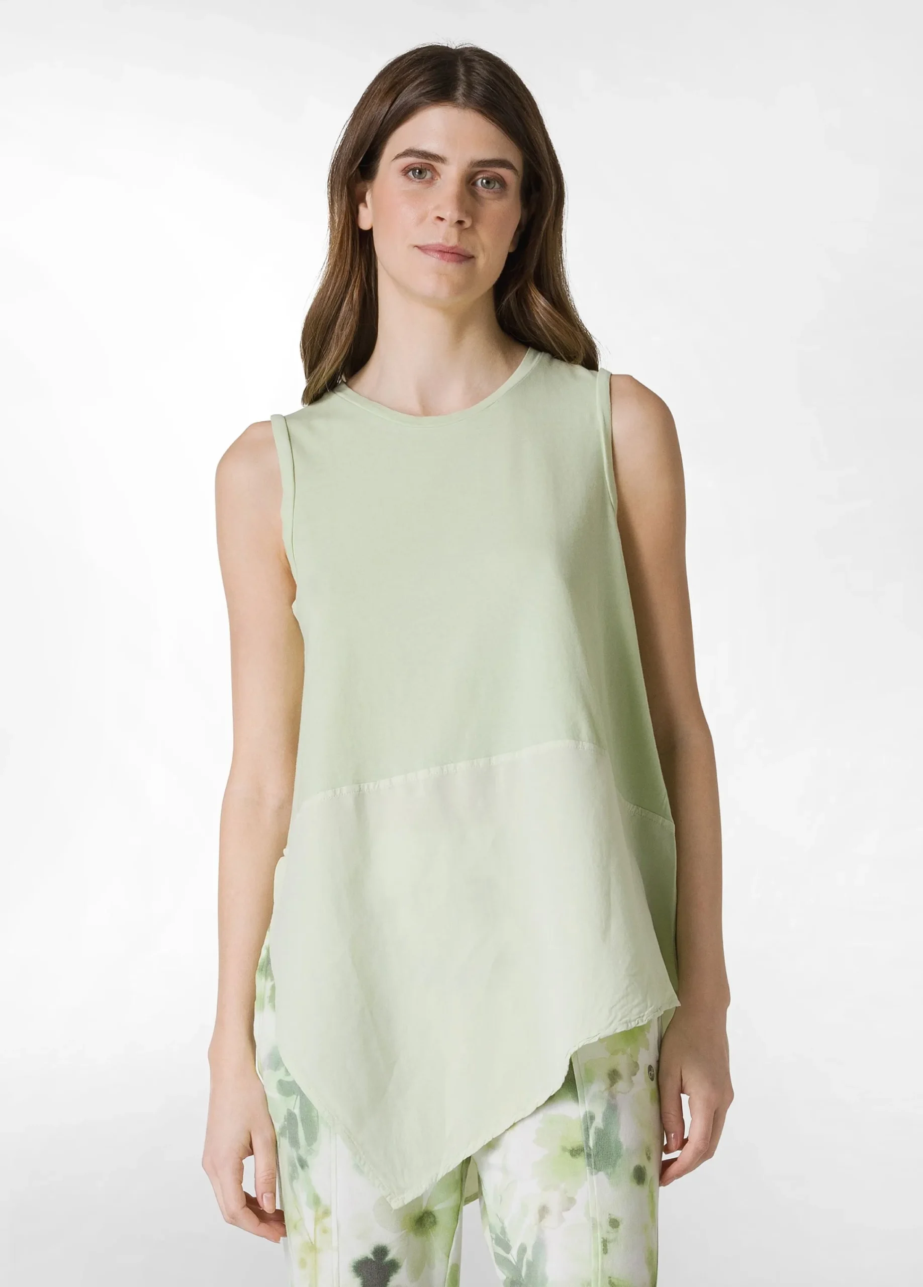 Discount Top Asimmetrico Con Inserti In Lino Verde Donna Top & T-Shirts