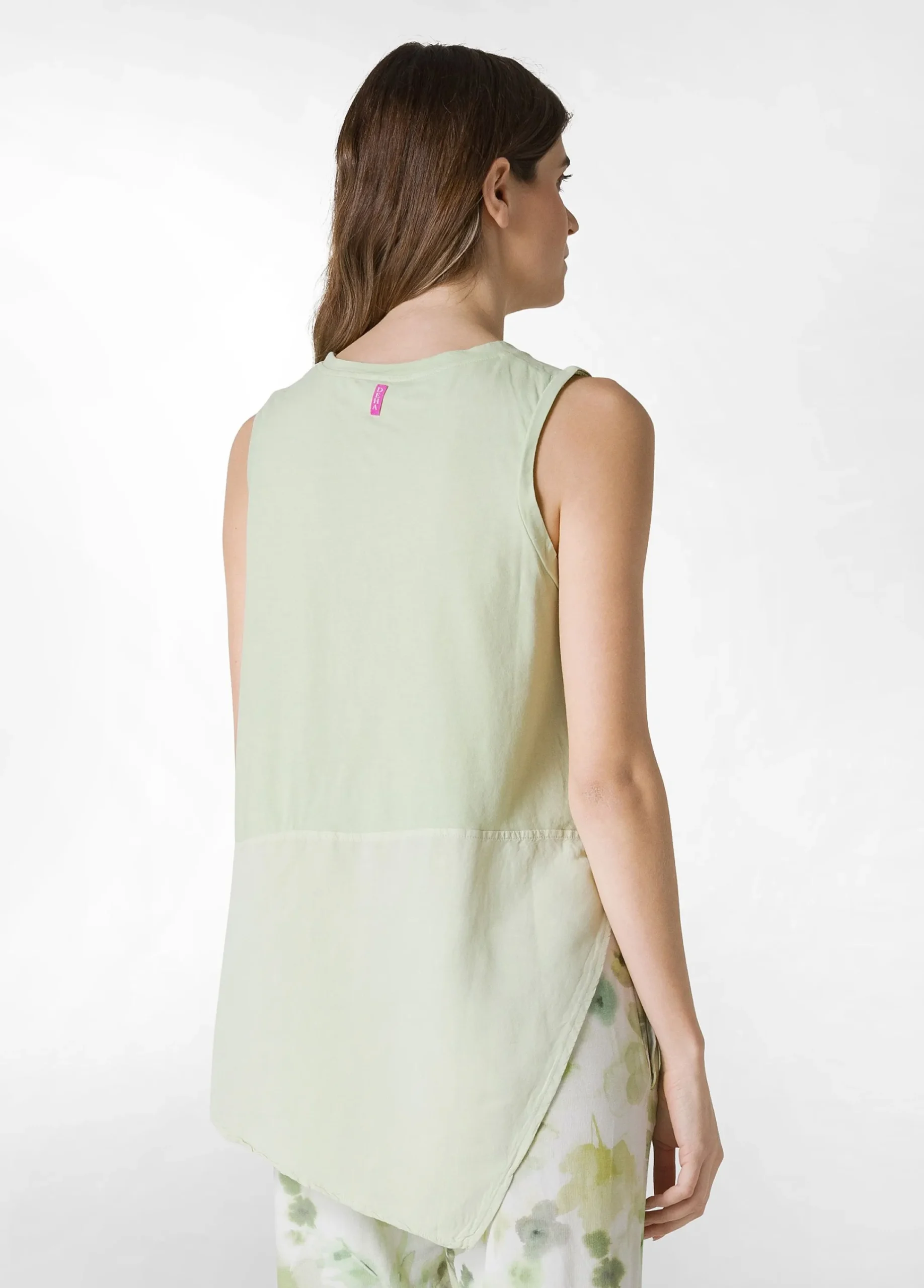 Discount Top Asimmetrico Con Inserti In Lino Verde Donna Top & T-Shirts